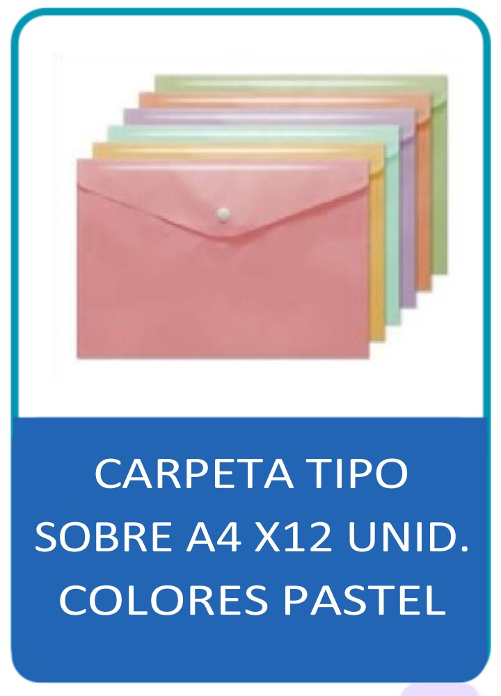 CARPETA PASTEL A4 TIPO SOBRE PQX12